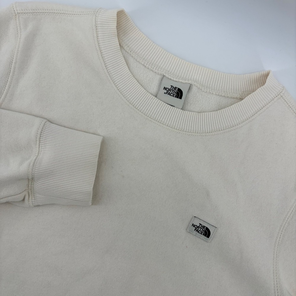 The North Face Sweatshirt Womens Large Cream Crewneck Fleece Pullover Logo Patch